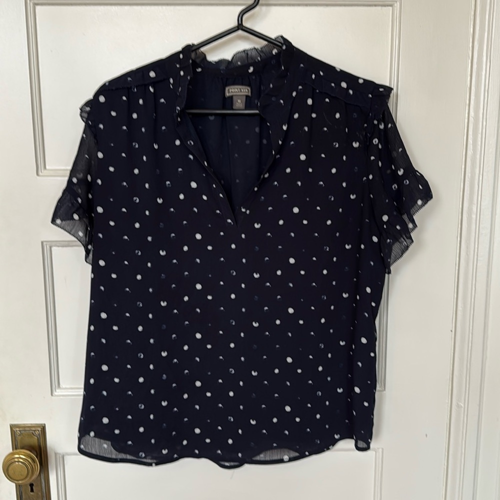 Point Sur/J. Crew Women's Navy Polka Dot Top Size M